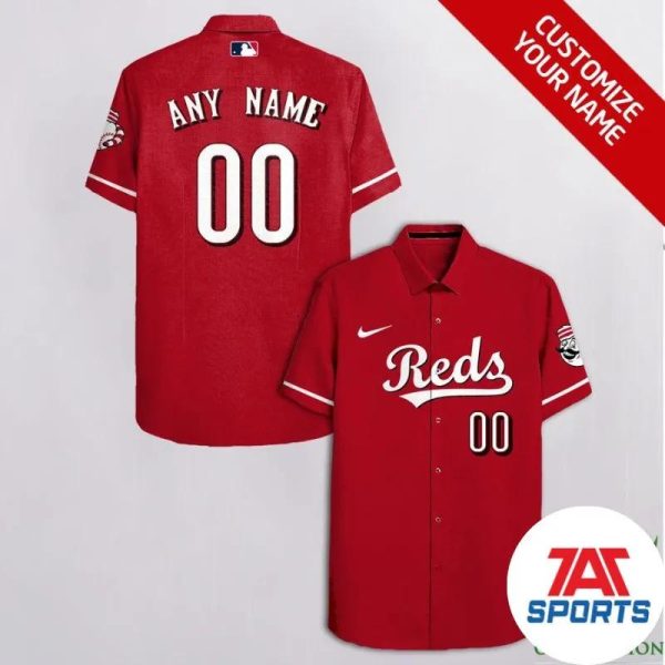 Custom Name Number Cincinnati Reds with Logo Red MLB Hawaiian Shirt, Cincinnati Reds Hawaiian Shirt
