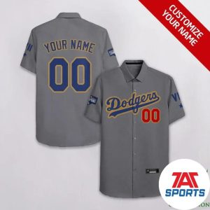 Custom Name Number Los Angeles Dodgers Gray MLB Hawaiian Shirt, Hawaiian Shirt Dodgers
