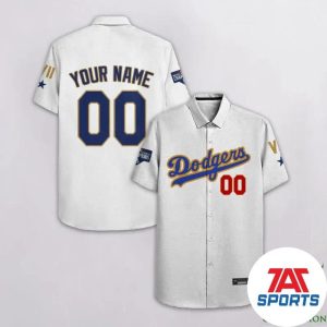 Custom Name Number Los Angeles Dodgers White MLB Hawaiian Shirt, Hawaiian Shirt Dodgers