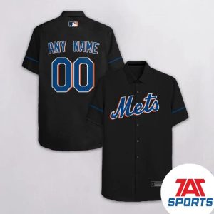 Custom Name Number New York Mets Black Blue MLB Hawaiian Shirt, Mets Hawaiian shirt