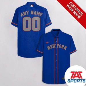 Custom Name Number New York Mets Blue Orange MLB Hawaiian Shirt, Mets Hawaiian Shirt
