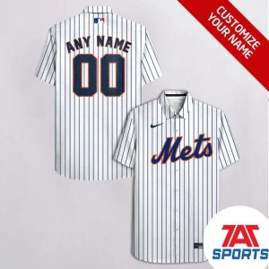 Custom Name Number New York Mets Blue Stripes White MLB Hawaiian Shirt, Mets Hawaiian Shirt