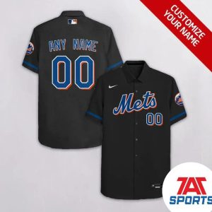 Custom Name Number New York Mets Gray Black MLB Hawaiian Shirt, Mets Hawaiian Shirt