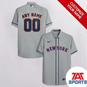 Custom Name Number New York Mets Gray MLB Hawaiian Shirt, Mets Hawaiian Shirt