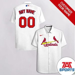 Custom Name Number St Louis Cardinals White Hawaiian Shirt, Cardinals Baseball Hawaiian Shirt