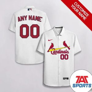 Custom Name Number St Louis Cardinals White Red Nike Logo Hawaiian Shirt, Cardinals Baseball Hawaiian Shirt