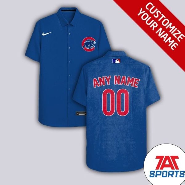 Customized Chicago Cubs Jeans Blue with White Nike Logo Hawaiian Shirt, Chicago Cubs Tropical Shirt