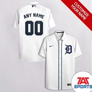 Customized Detroit Tigers White With Ink Blue Nike And Team Logo Hawaiian Shirt, Detroit Tigers Hawaiian shirt