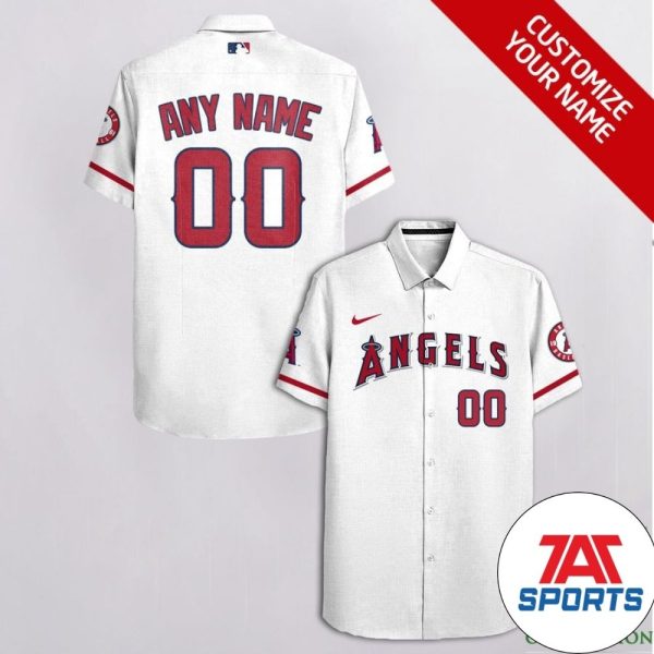 Customized Los Angeles Angels White with Red Nike and Team Logo Hawaiian Shirt, Los Angeles Angels Hawaiian Shirt