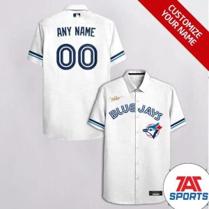 Customized Toronto Blue Jays White with Golden Nike Name Hawaiian Shirt, Toronto Blue Jays Hawaiian shirt