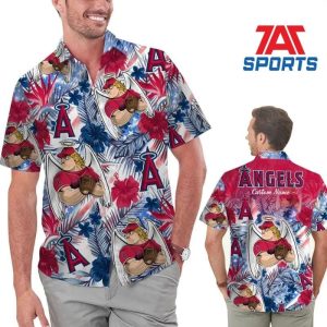 Funny Los Angeles Angels Tropical Floral Personalized Aloha Hawaiian Shirt, Angels Baseball Hawaiian Shirt