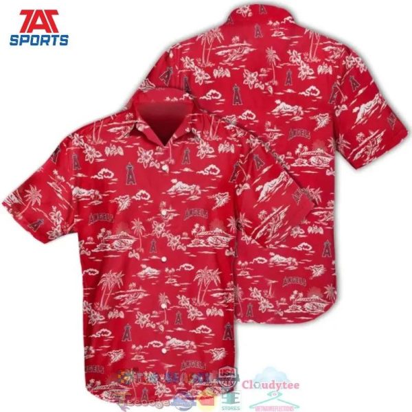 Los Angeles Angels MLB Hibiscus Palm Tree Hawaiian Shirt, Angels Baseball Hawaiian Shirt