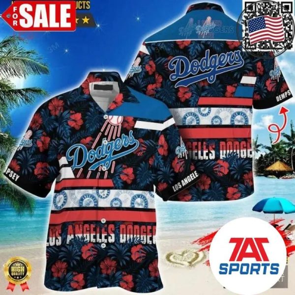 Los Angeles Dodgers Hibiscus Flowers Logo MLB Hawaiian Shirt, Hawaiian Shirt Dodgers