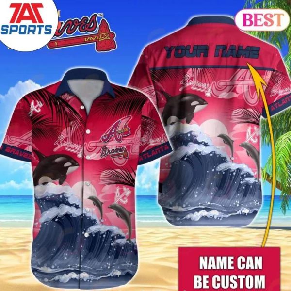 MLB Atlanta Braves Dolphins And Waves Special Hawaiian Design Hawaiian Shirt, Braves Hawaiian Shirt