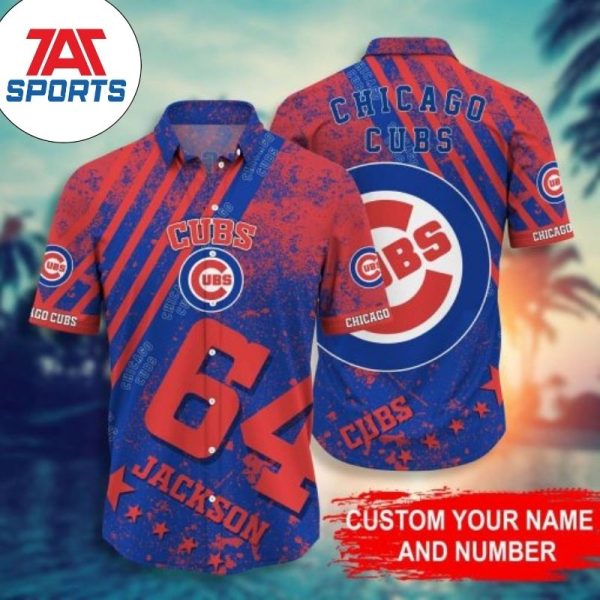 MLB Chicago Cubs Custom Name Number Style Hawaiian Shirt, Chicago Cubs Tropical Shirt