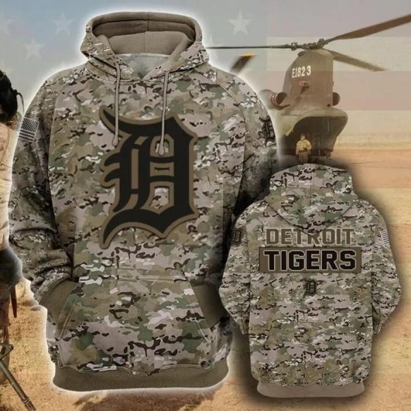 MLB Detroit Tigers Camouflage Veteran 3D Hoodie, Detroit Tigers Pullover