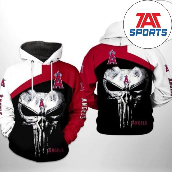 MLB Los Angeles Angels Punisher Skull 3D Hoodie, MLB Angels Hoodie
