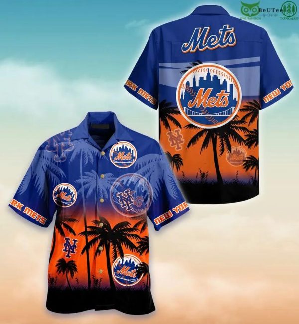 MLB New York Mets Coconut Tree Sunset Hawaiian Shirt, Mets Hawaiian Shirt