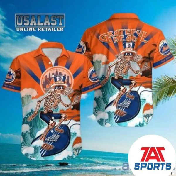 MLB New York Mets Grateful Dead Surfing Hawaiian Shirt, Mets Hawaiian Shirt