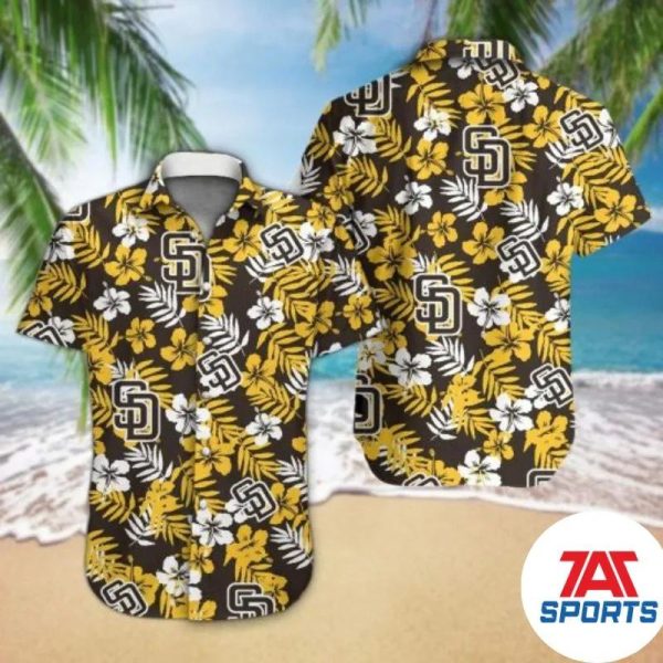 MLB San Diego Padres Tropical Leafy Flowers Hawaiian Shirt, Padres Aloha Shirt