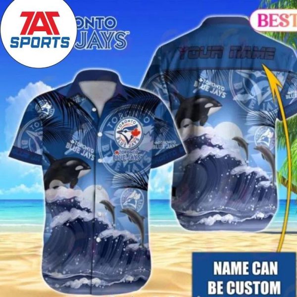 MLB Toronto Blue Jays Special Dolphins And Waves Design Hawaiian Shirt, Blue Jays Hawaiian Shirt