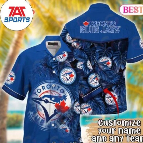 MLB Toronto Blue Jays Tropical Leaves Custom Name Hawaiian Shirt, Blue Jays Hawaiian Shirt