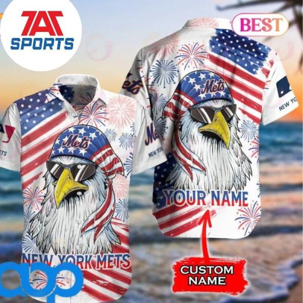 New York Mets American Flag Eagle MLB Hawaiian Shirt, New York Mets Hawaiian Shirt