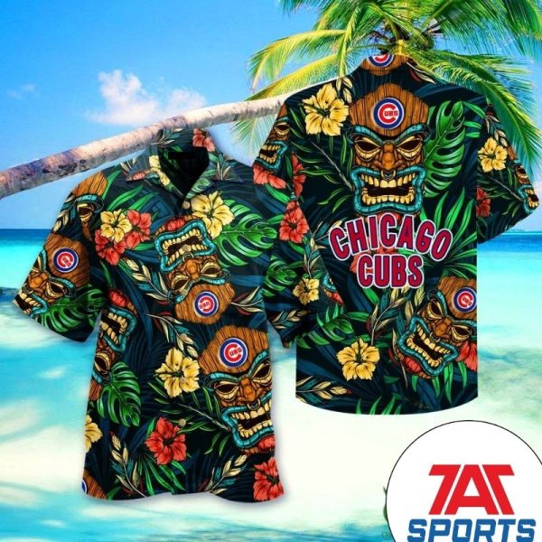 Premium Chicago Cubs MLB Mask Hawaiian Shirt, Chicago Cubs Tropical Shirt