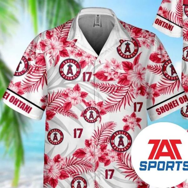 Shohei Ohtani Los Angeles Angels Tropical Flowers Hawaiian Shirt, Angels Baseball Hawaiian Shirt