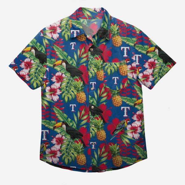 Texas Rangers Floral Button Up Hawaiian Shirt, Texas Rangers Hawaiian Shirt