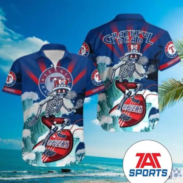 Texas Rangers Grateful Dead Surfing MLB Hawaiian Shirt, Texas Rangers Hawaiian Shirt