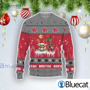 Baby Yoda Groot Cute Boston Red Sox Ugly Christmas Sweater, Red Sox Christmas Sweater