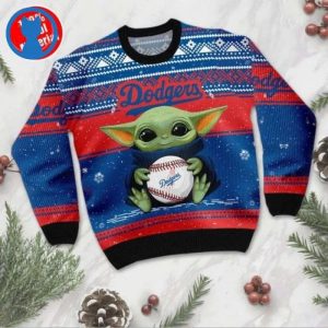 Baby Yoda Hug Los Angeles Dodgers Ugly Christmas Sweater, Dodgers Christmas Sweater