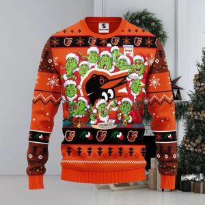 Baltimore Orioles 12 Grinch Xmas Day Christmas Ugly Christmas Sweater, Orioles Christmas Sweater