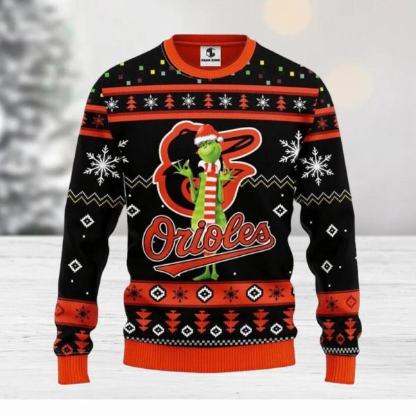 Baltimore Orioles Funny Grinch Christmas Ugly Sweater, Orioles Christmas Sweater