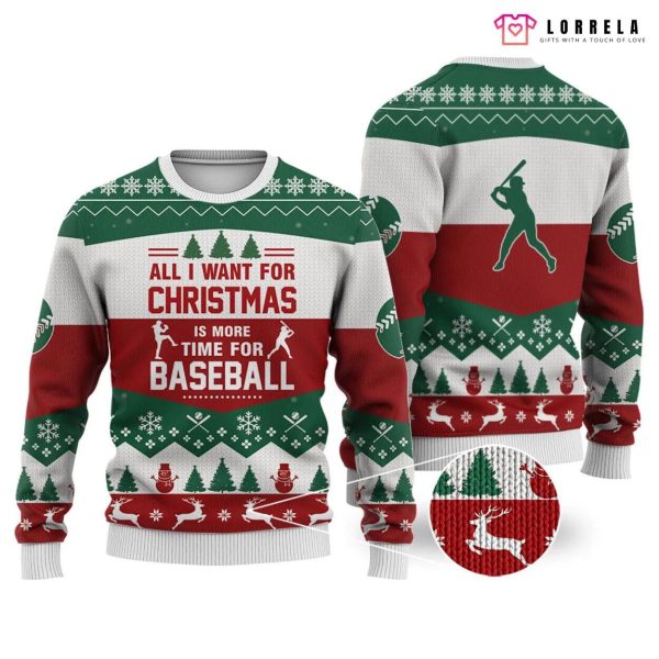 Baseball All I Want For Ugly Christmas Sweater, Baseball Ugly Christmas Sweater