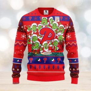 Christmas Gift MLB Philadelphia Phillies Cute 12 Grinch Face Ugly Christmas Sweater, Philadelphia Phillies Ugly Sweater