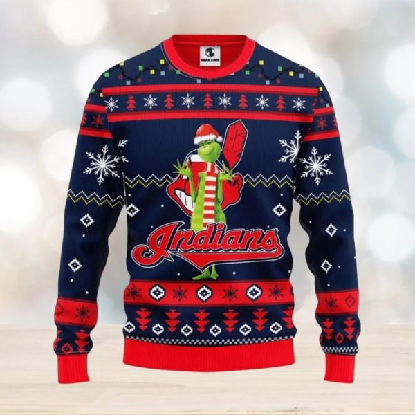 Cleveland Indians Funny Grinch Ugly Christmas Sweater, Cleveland Indians Christmas Sweater