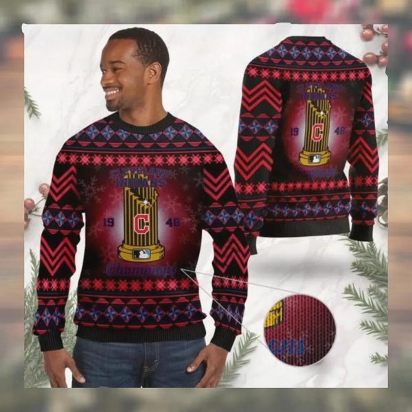 Cleveland Indians World Series Champions MLB Cup Ugly Christmas Sweater, Cleveland Indians Christmas Sweater