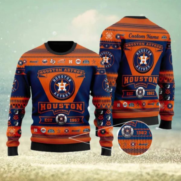 Houston Astros EST 1962 Logo Custom Name Ugly Christmas Sweater