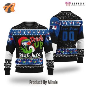 MLB Grinch Drink Up Toronto Blue Jays Custom Ugly Christmas Sweater, Blue Jays Ugly Sweater