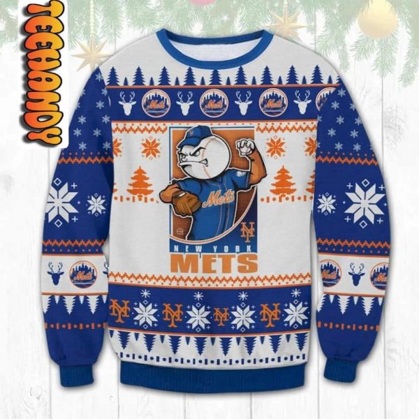 MLB New York Mets Mascot Ugly Christmas Sweater, Mets Ugly Sweater