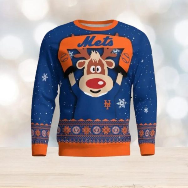 New York Mets Cute Reindeer Ugly Christmas Sweater, Mets Ugly Sweater