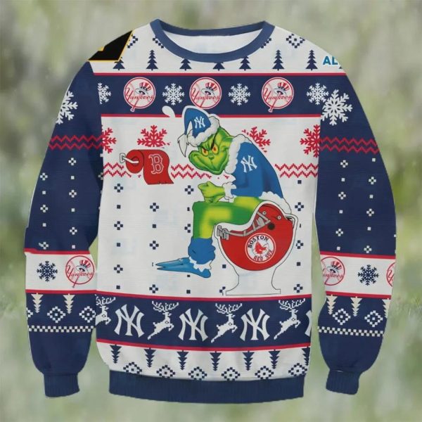 New York Yankees Funny Grinch Christmas Ugly Sweater, Yankees Christmas Sweater