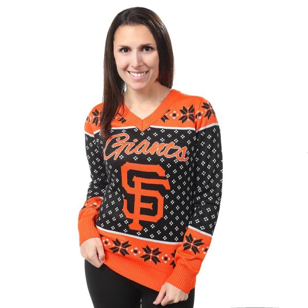San Francisco Giants Big Logo Women’s V-Neck Ugly Ugly Sweater, Giants Christmas Sweater