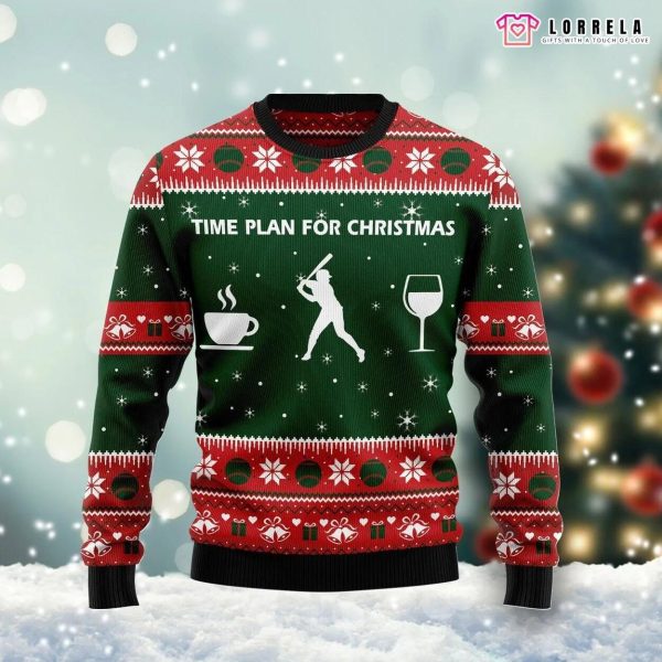Time Plan For Christmas Baseball Ugly Christmas Sweater, Baseball Christmas sweater