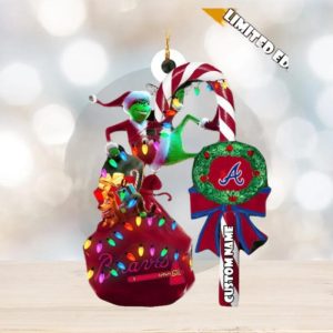 Atlanta Braves MLB Grinch Candy Cane Personalized Xmas Gifts Christmas Tree Decorations Ornament, MLB Christmas Ornaments