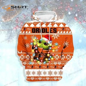 Baltimore Orioles Baby Yoda Star Wars Sports Ugly Christmas 3D Hoodie, Baltimore Orioles Pullover