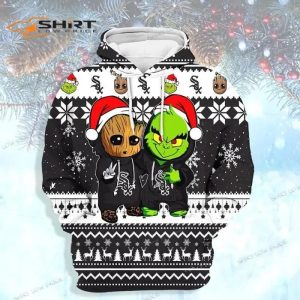 Chicago White Sox Baby Groot And Grinch Best Friends Ugly Christmas 3D Hoodie, Chicago White Sox Pullover