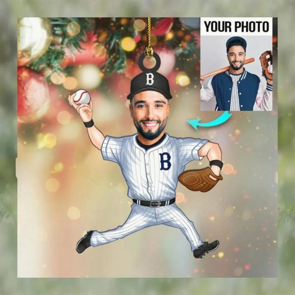 Custom Face Baseball Pitcher Ornament, MLB Christmas Ornaments